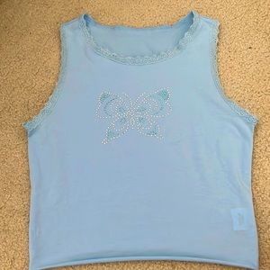 Blue lace butterfly tank top.